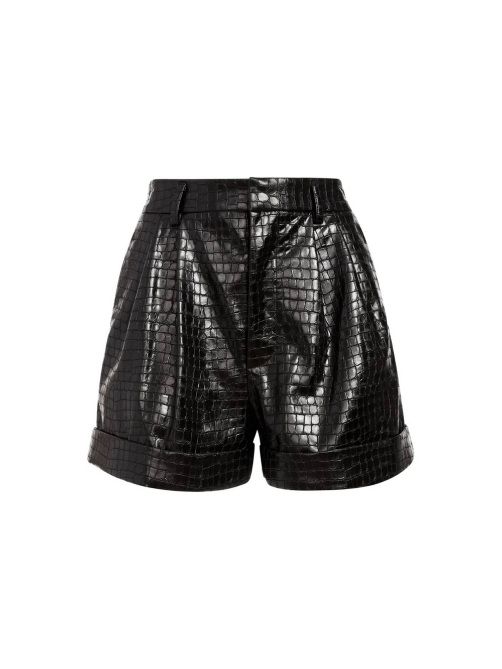 Dynamite Glossy Black Croc-Embossed High-Waist Shorts
